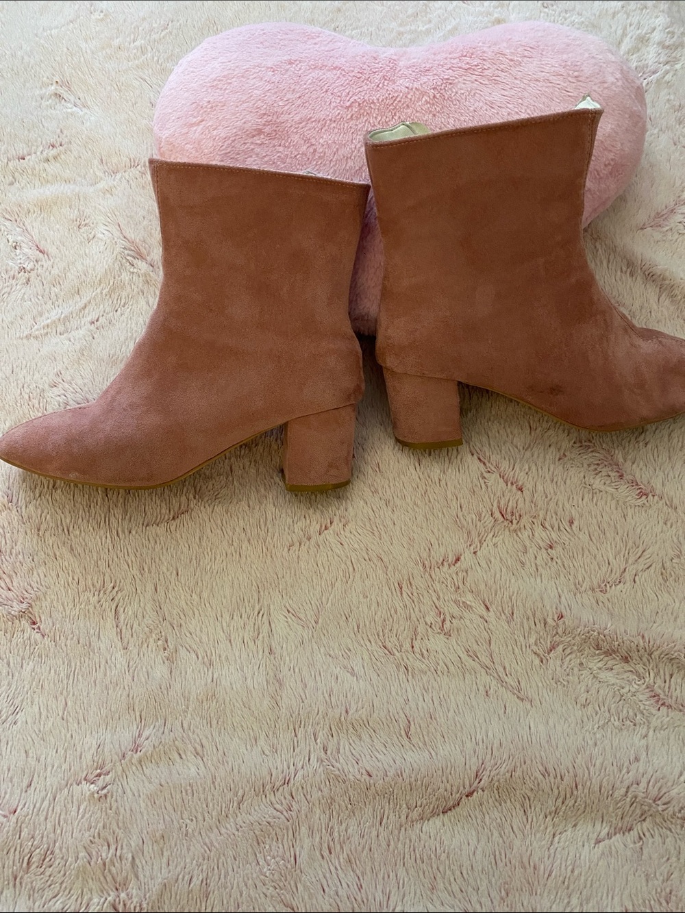 Suede Block Heel Ankle Boots - Pink